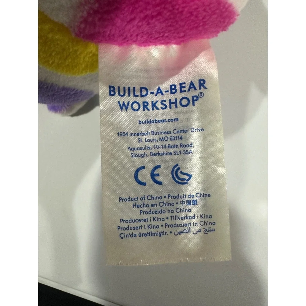 Build-A-Bear Workshop Colorful Hearts Teddy Bear Plush Pink Blue Yellow 10/19